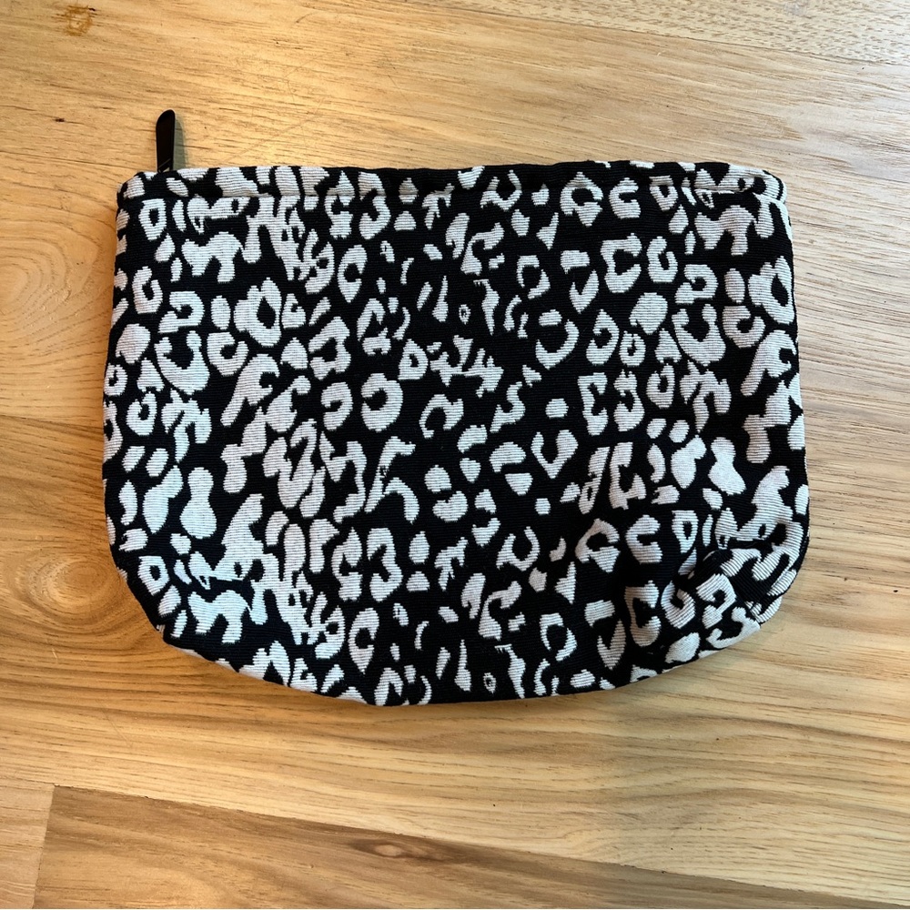 Black Zipper Bag With White Abstracts Make Up Toiletries Etc